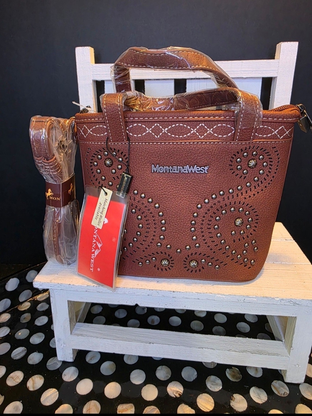 New! Montana West Studded Western Satchel / Tote Bag w/ Strap.